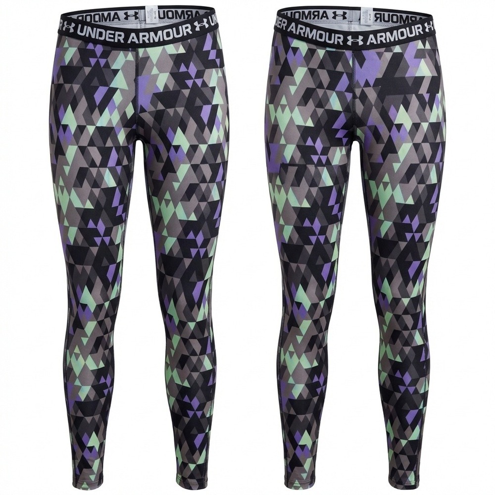 Under Armour Leggings Women S HeatGear Geometric Purple Mint Grey Compression